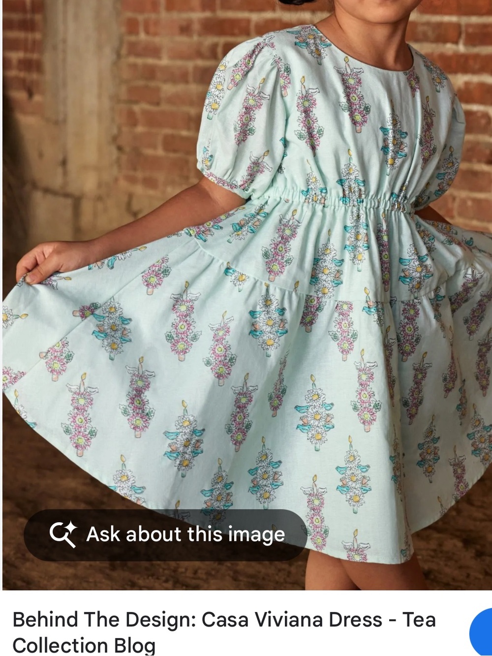Tea Collection mint floral puff-sleeve tiered dress